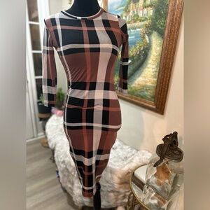 Black and Brown Bodycon Long Sleeve Dress for Night Out